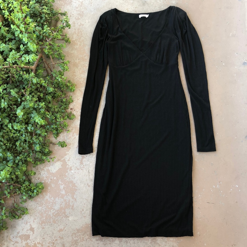 ALC Rib Knit Square Neck Midi Dress in Black - Picture 1 of 4